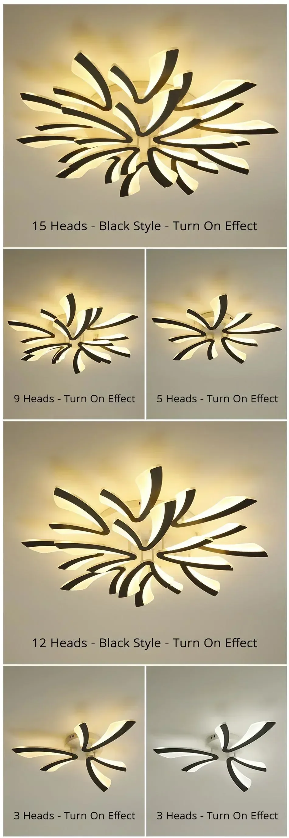 Description Picture 6 of itemMinimalist Multi-heads Acrylic LED Ceiling Light Modern Home Decoration Ceiling Lamps for Living Room Bedroom
