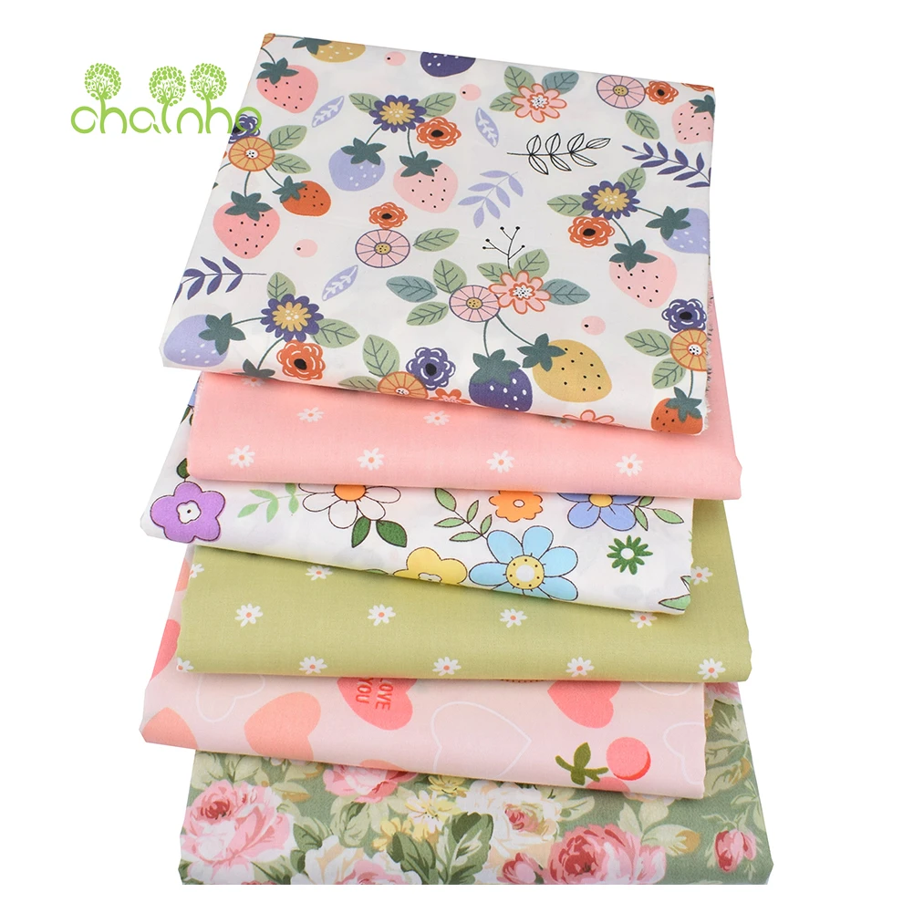 Chainho,Printed Twill Weave Cotton Fabric,DIY Quilting Sewing Material,Patchwork Cloth,Floral Series,4 Specification,2C04