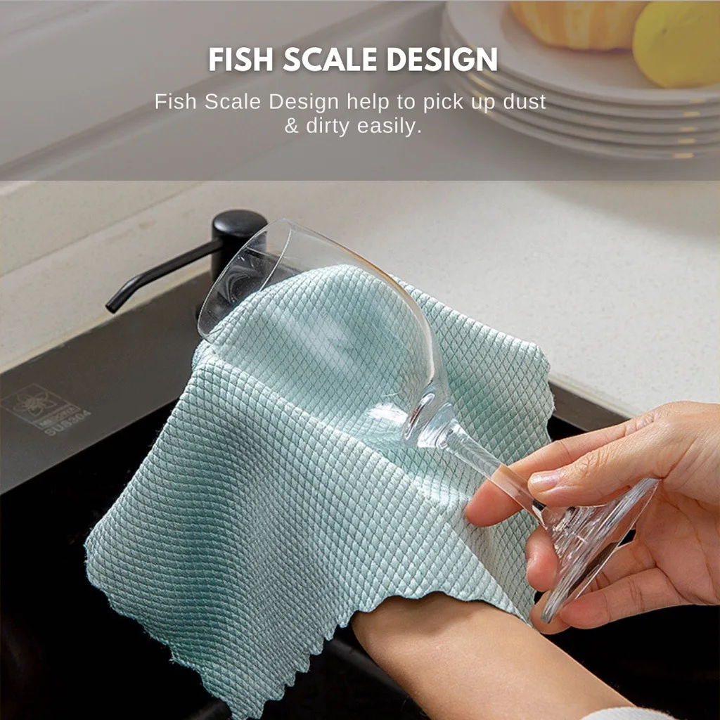 5pcs/10pcs fish scale rag for glass cleaning, kitchen cleaning, water-absorbent, non-stick oil, lint-free scouring pad
