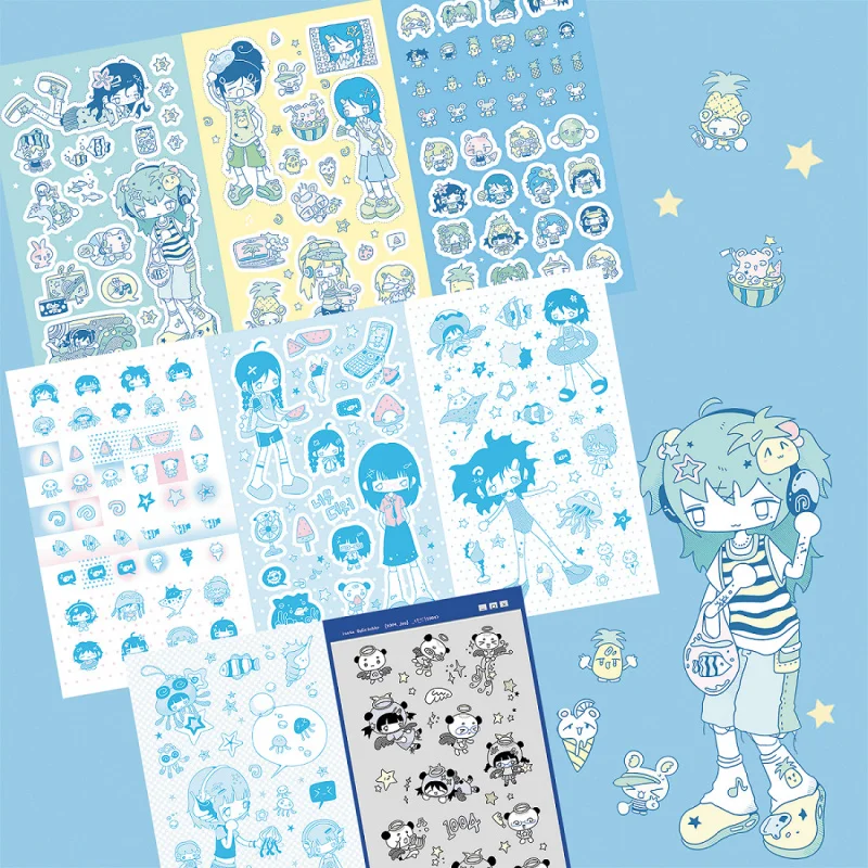 Korea Cute Summer Retro Girl Character Decorative Stickers for DIY Crafts and Journaling