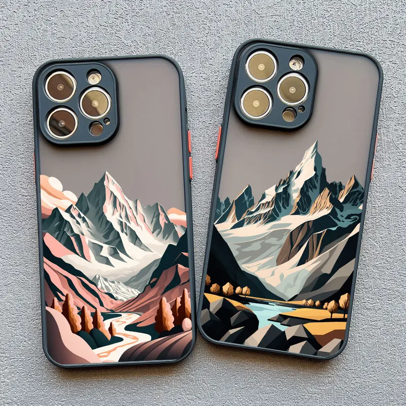 Vintage Mountain Peak Lake Scenery Phone Case - Artistic Landscape Design Back Cover