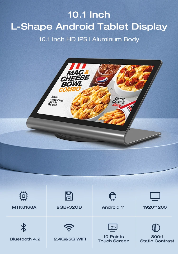 2025 New L-shape 10.1" Aluminum Body Desktop Android Tablet FHD 1920*1200P Touch