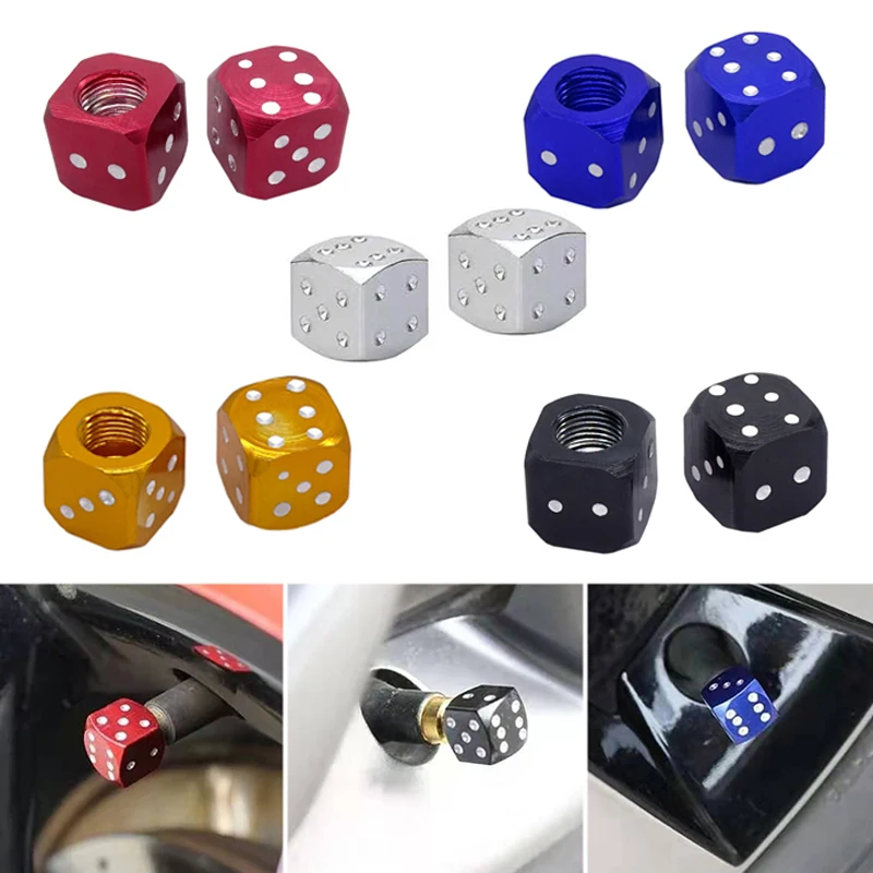 

1 Pair Aluminum Dice Valve Caps High Quality Tire Air Valve Stem Caps Car Trunk Mountain Road Bike Bicycle Wheel Accessories