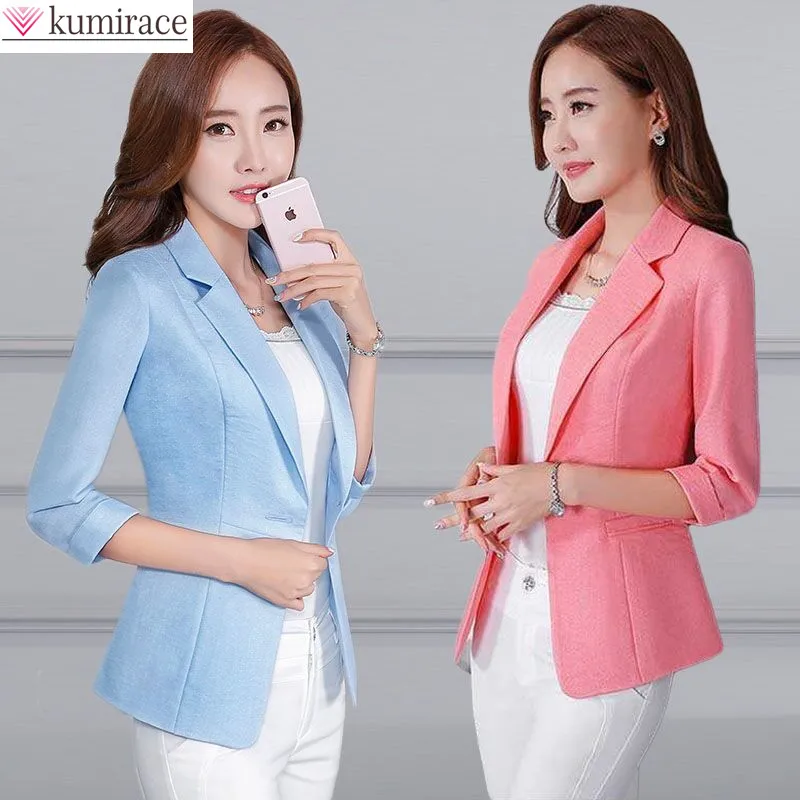 

Korean Fashion Elegant Women's Jacket Fashion Casual Cotton Linen Blend Female Blazer Exquisite Office Coat Clothing