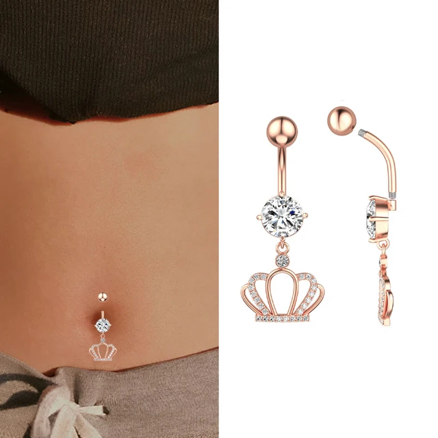 Piercing de umbigo com coroa de prata esterlina 925, anéis para