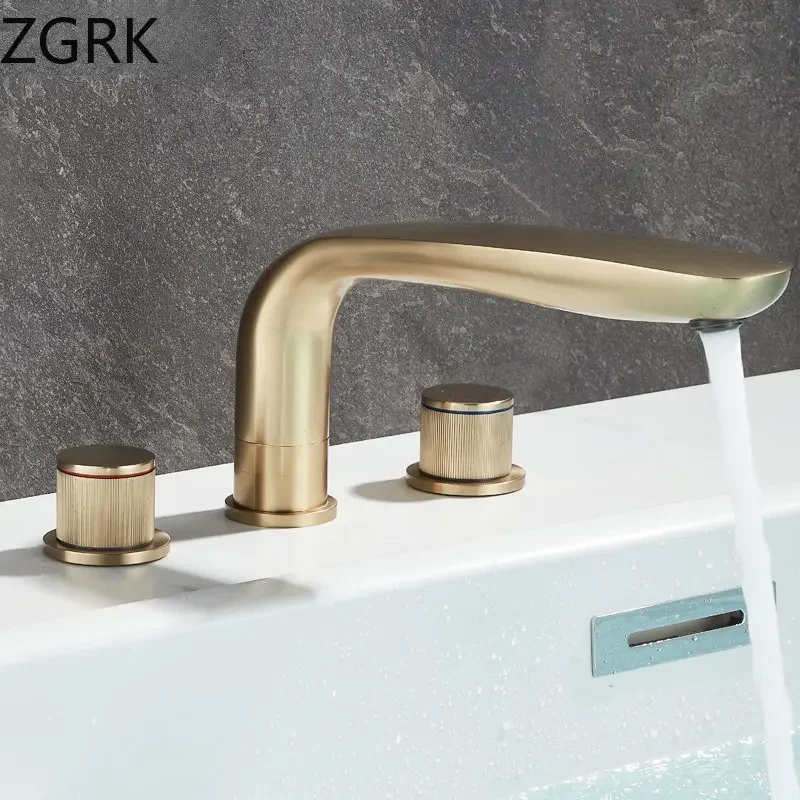 Luxury Bathroom Faucet Cold and Hot Water Tap Brushed Gold Split Three Hole Basin Faucet Solid Brass Washbasin Water Mixer 3