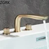 Luxury Bathroom Faucet Cold and Hot Water Tap Brushed Gold Split Three Hole Basin Faucet Solid Brass Washbasin Water Mixer 3