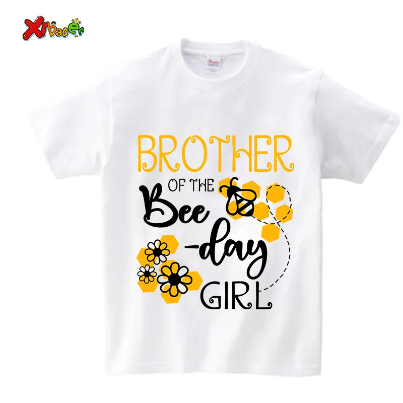 Birthday Girls T Shirt Family Matching Clothes Gift Cartoon Honeybee Printing Shirt Custom Name T-shirt Give Away Kids Stickers 3
