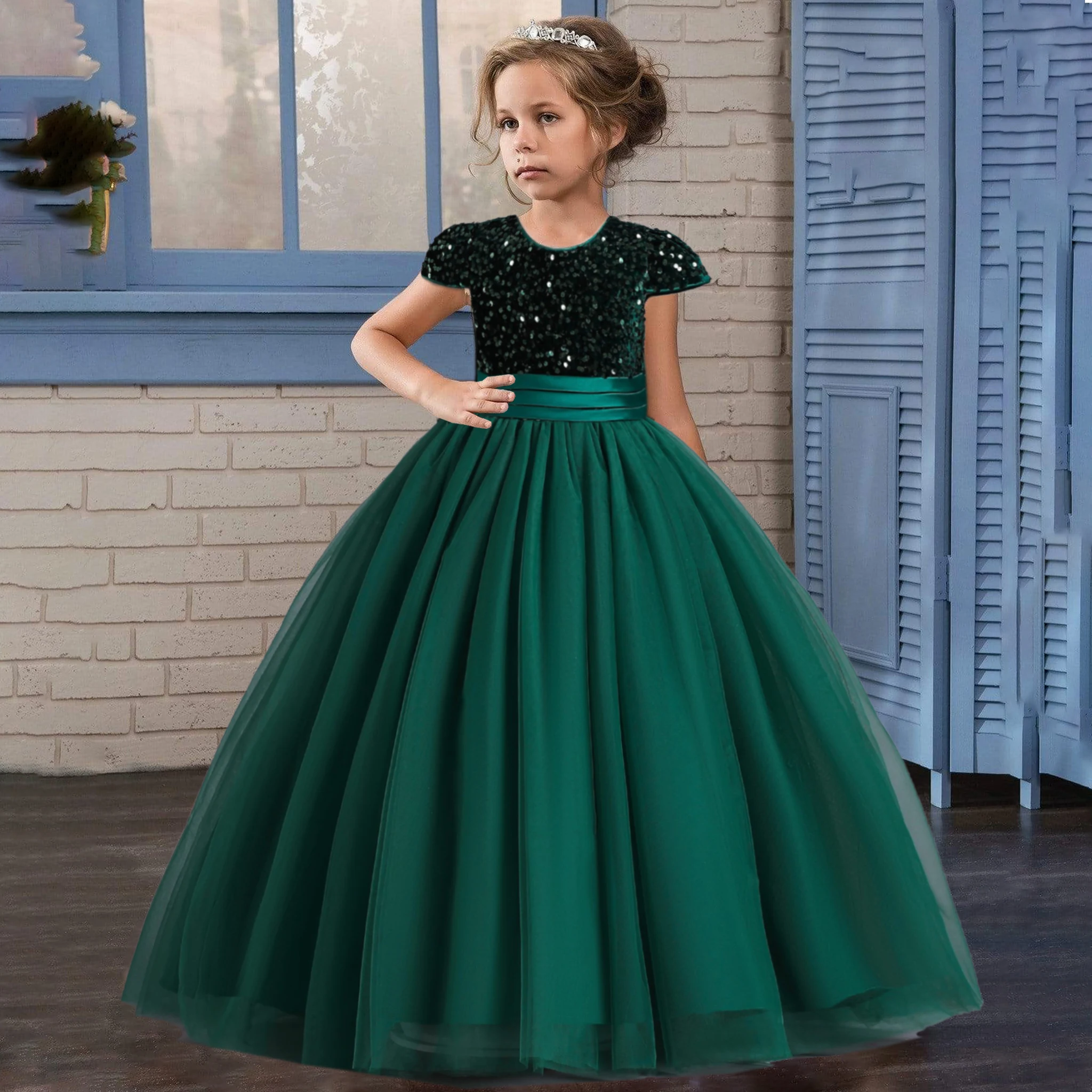 Formal Bow Sequins Bridesmaid Party Dresses For Girls Children