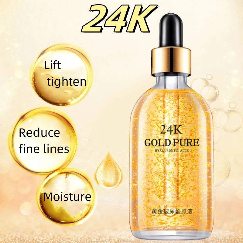 Facial serum 24k gold hyaluronic acid nicotinamide anti aging lifting collagen ginseng essence skin care whitening