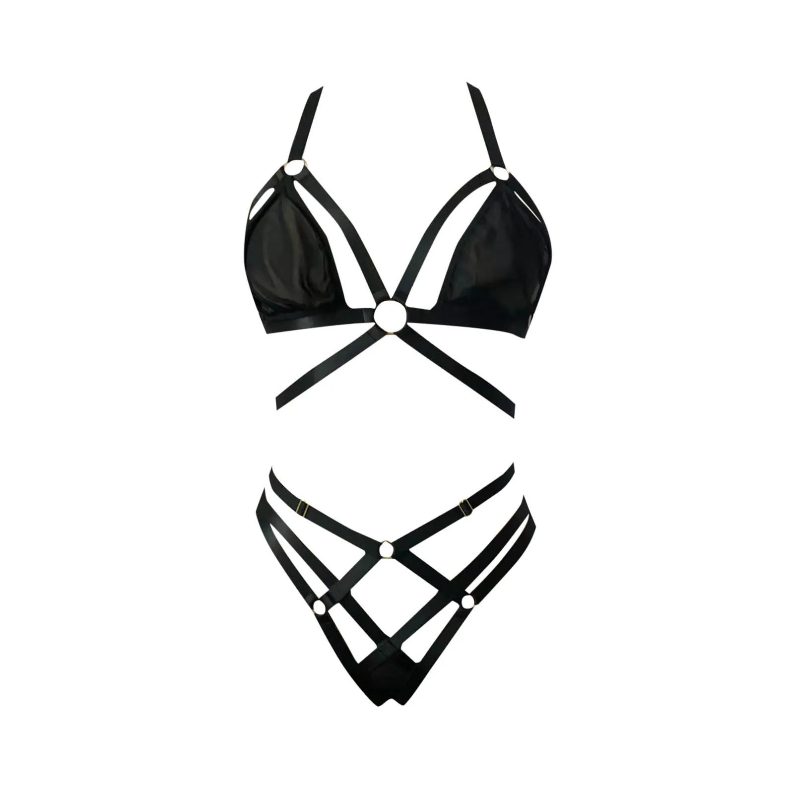 Women Lingerie Sexy See Through Exotic Set String Transparent Bandage Halter Hollow Out Female Bra+Party Set