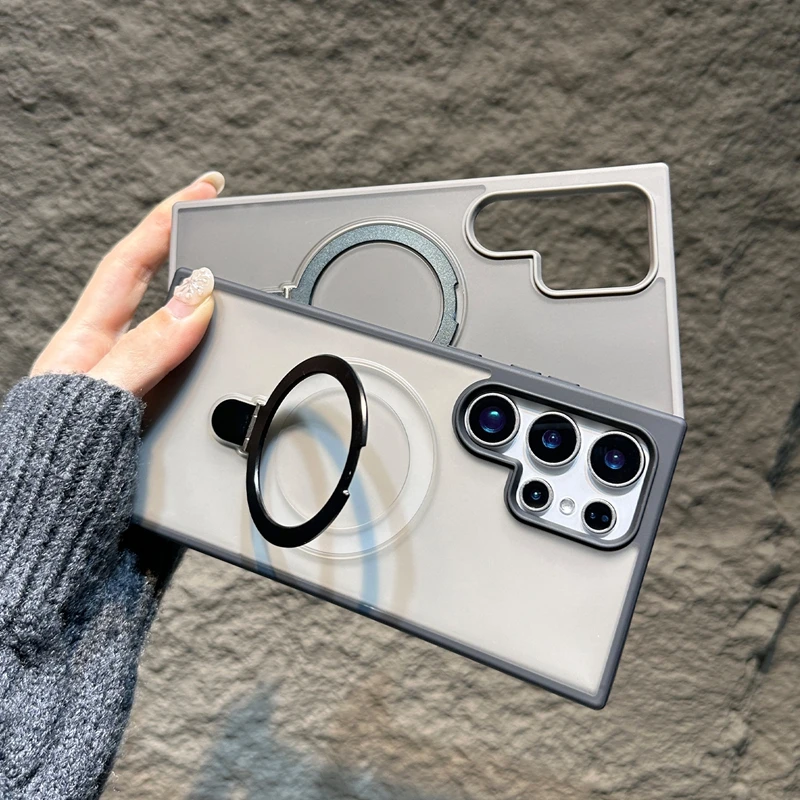 Luxury Magnetic Rotate Grip Stand Shockproof Case with Magsafe Matte Finish