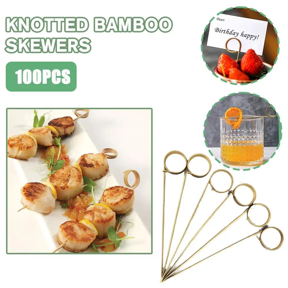 Description Picture 4 of item100PCS Disposable Bamboo Tie Picks Bamboo Knot Skewers Food Picks With Twisted Ends Food Fruit Fork Bamboo Sticks