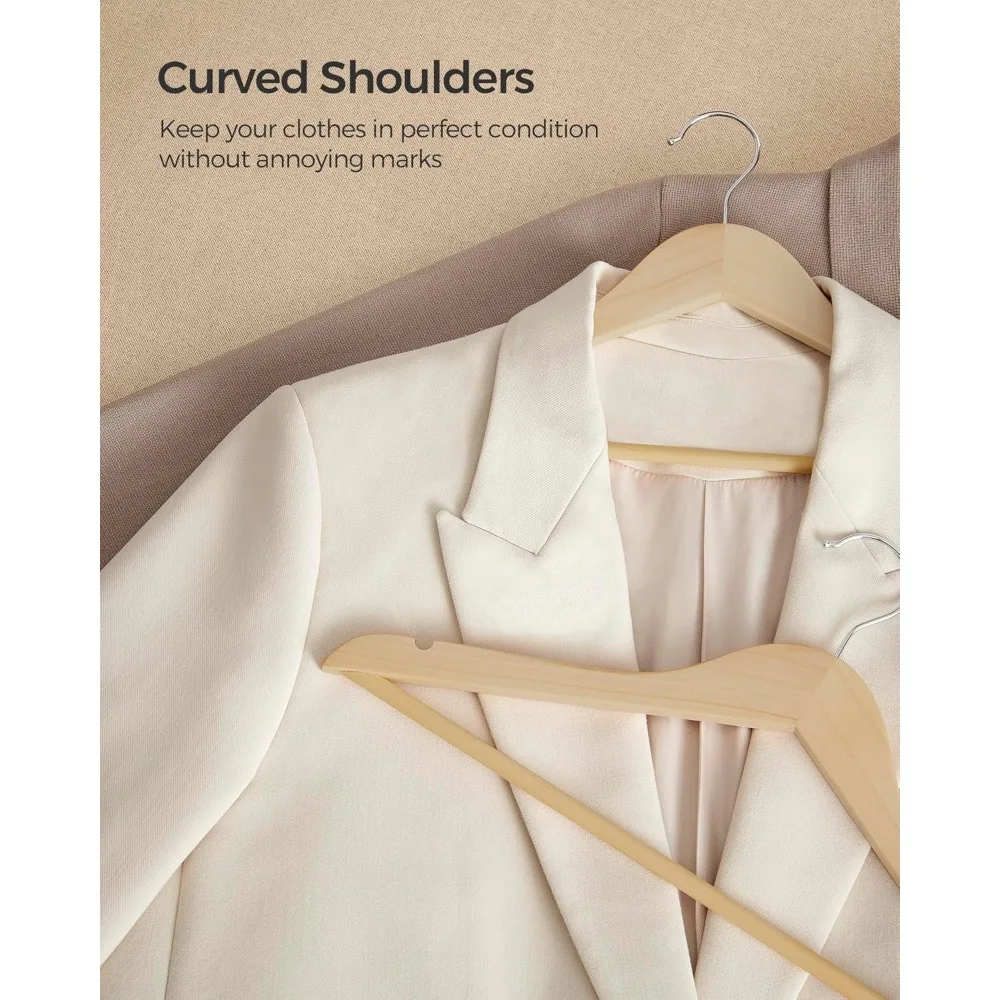 Wooden Hangers, Pack of 12, Coat Hangers, Non-Slip, Pants Bar, 360° Swivel Hooks, for Jackets, Shirts, Coats, Natural Beige UCR