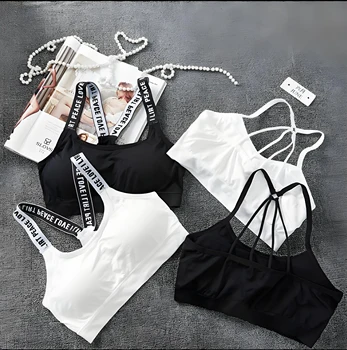 Sports underwear Women Yoga Fitness Seamless Crop Top Wide Letter Straps Comfortable Workout Activewear 1