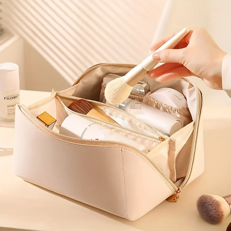 Beige Multi-Functional Portable Toiletry Bag, Chic Storage Makeup Bag, Fashionable Travel Cosmetics Storage Bag, Daily Use