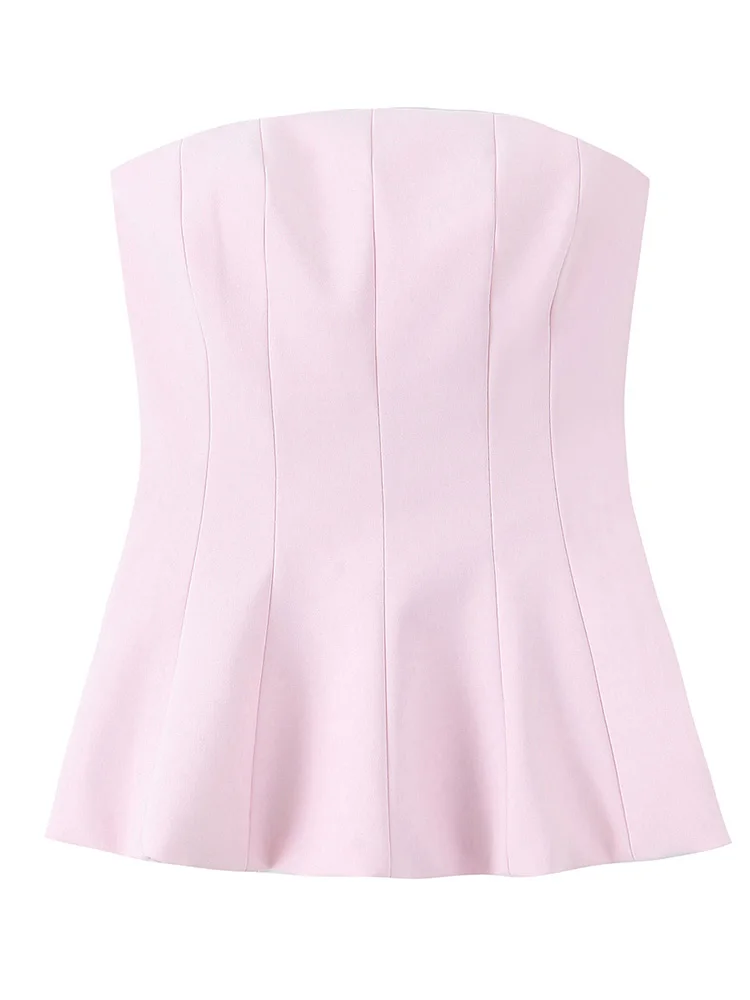 TFMLN Women Fashion Strapless Top Female Casual Sexy Slim Fitting Side Zipper Solid Short Top 2025 Summer New 2 Colors