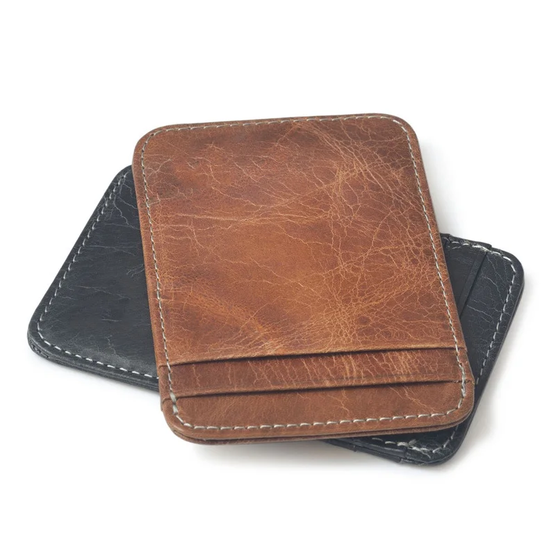 Men's 100% Genuine Leather Mini Wallet - Thin Credit/Bus Card Holder with ID Pocket, Compact Cash Case for Business