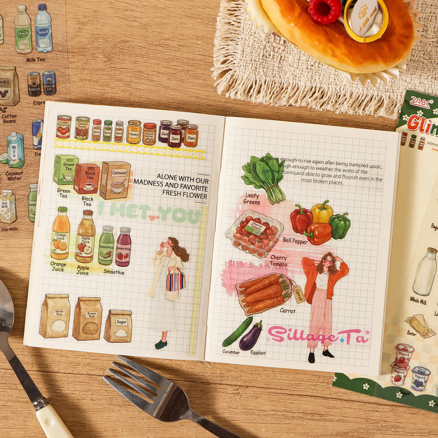 4장의 빈티지 테마 스티커, DIY 수제 앨범 스크랩북 장 종이 용품