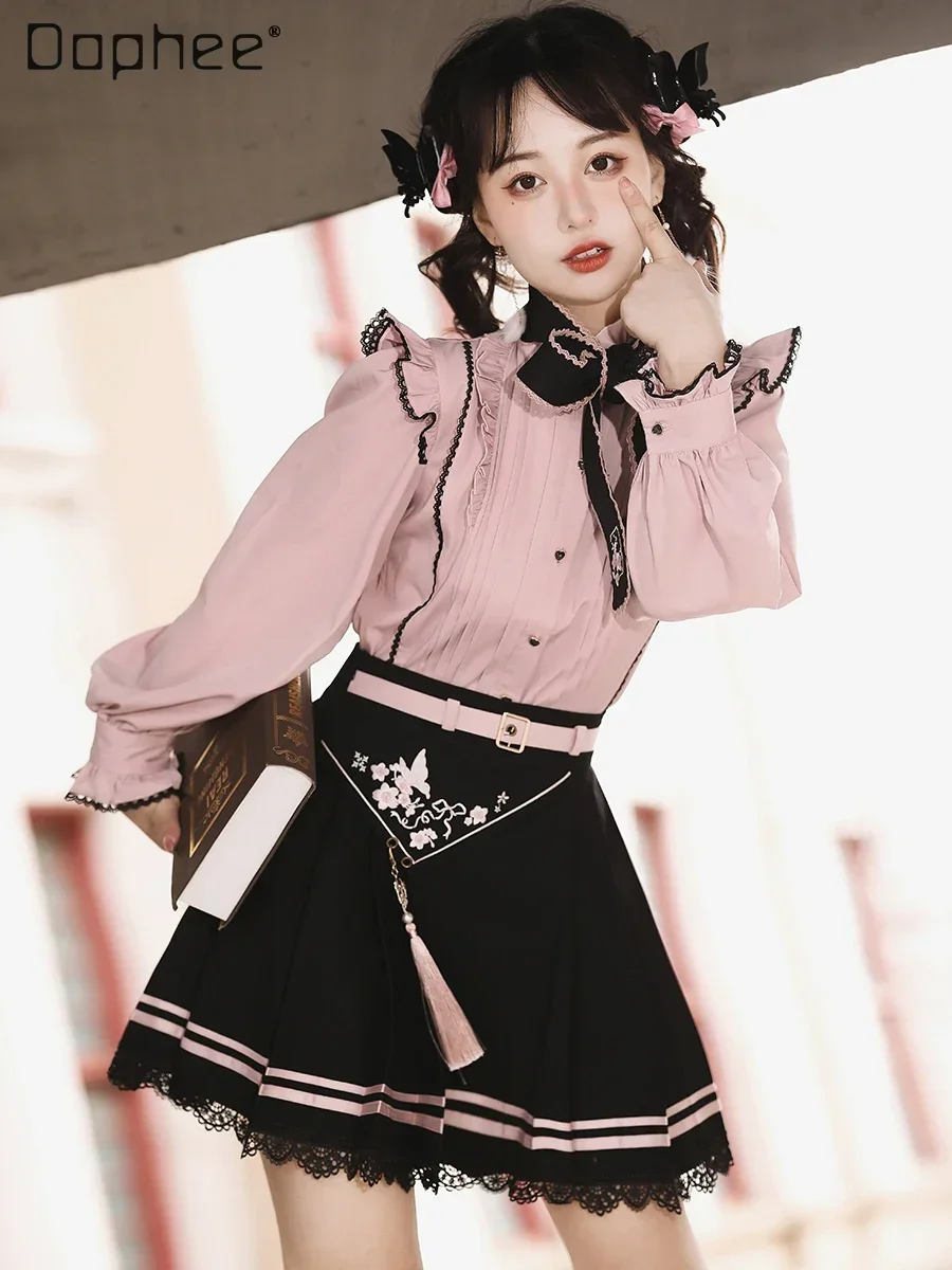 

Chinese-Style Improved Cherry Blossom Hanfu Original Women's Spring and Summer Daily Han Elements Short Skirt Two-Piece Suit