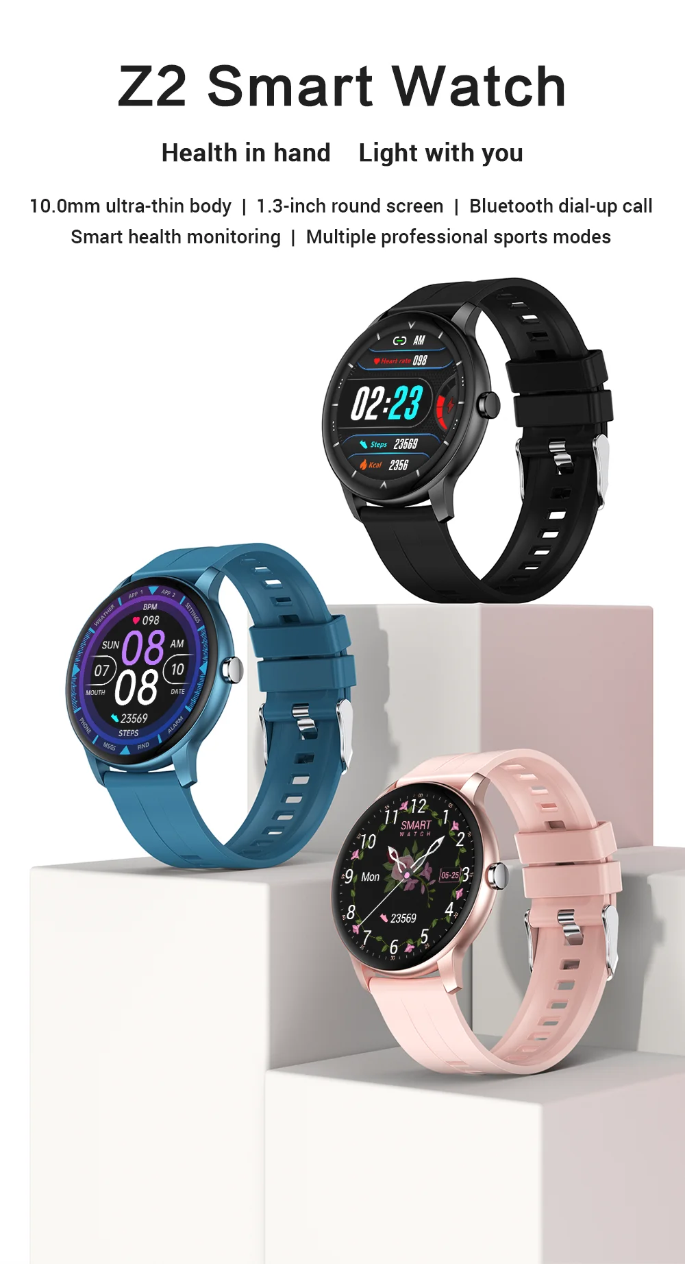 Lightweight Women Smart Watch Bluetooth Call Heart Rate Calories Monitoring Ladies Fashion Healthy Tracker Smart Sports Clock Z2