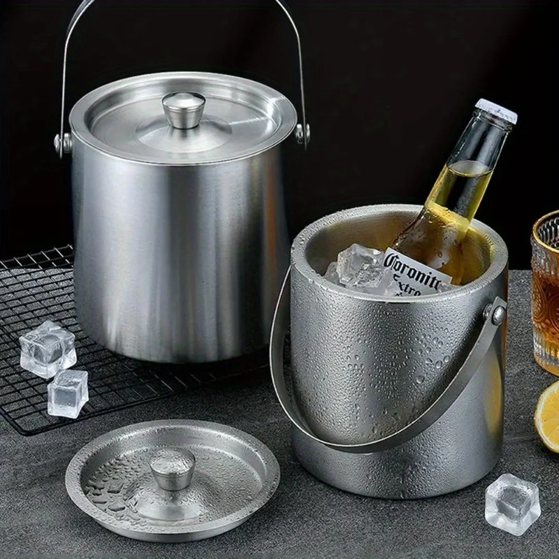 Ice Bucket 1.6L/2L/3L Stainless Steel Insulated Ice Bucket Wine Beer Champagne KTV Party Cooler
