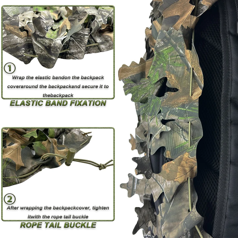 3D Bionic Leaf Shape Backpack Cover Iaser Cutting Outdoor Hunting Camo Backpack Cover Hunting Backpack Accessories 4
