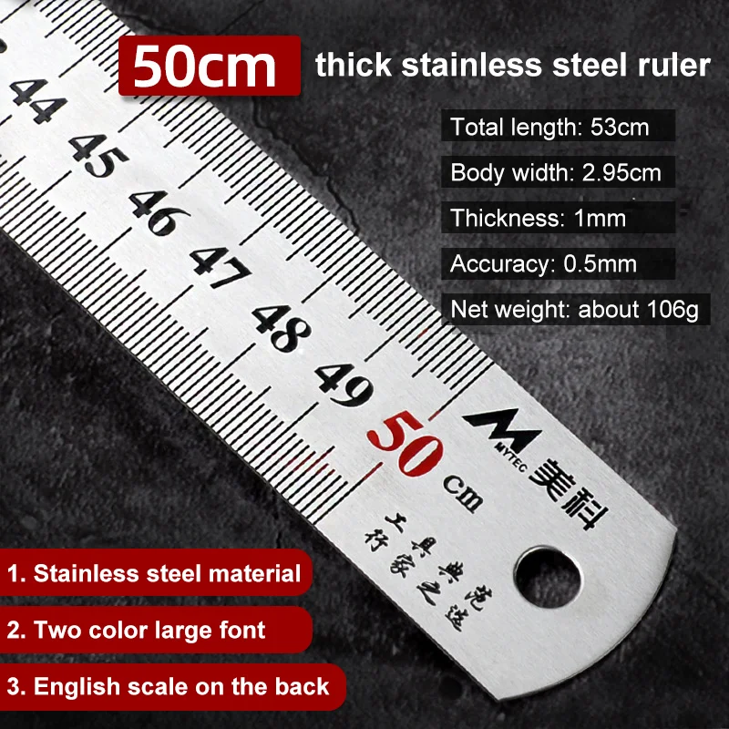 Precision Measuring Tool Straightedge Double Side Scale Straight Ruler 15cm/20cm/30cm/50cm 30cm/12 Inch Precision