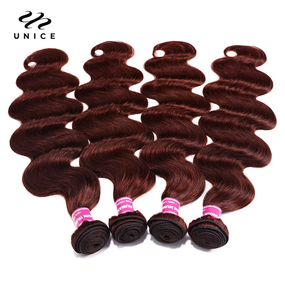 Unice Hair 33B Dark Ginger Body Wave Human Hair 3/4 Bundles Reddish Brown 100% Human Hair  Auburn Hair Bundle Deal for Women