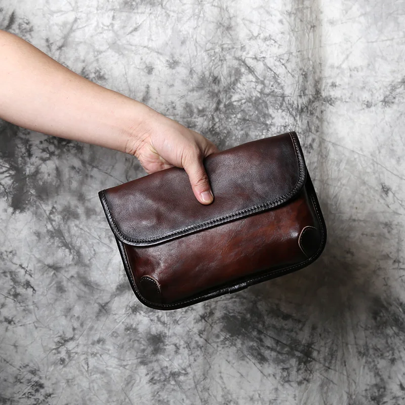 NZPJ Men's Shoulder Bag Genuine Leather Messenger Bag Top Layer Cowhide Casual Clutch Vegetable Tanned Leather Satchel Bag