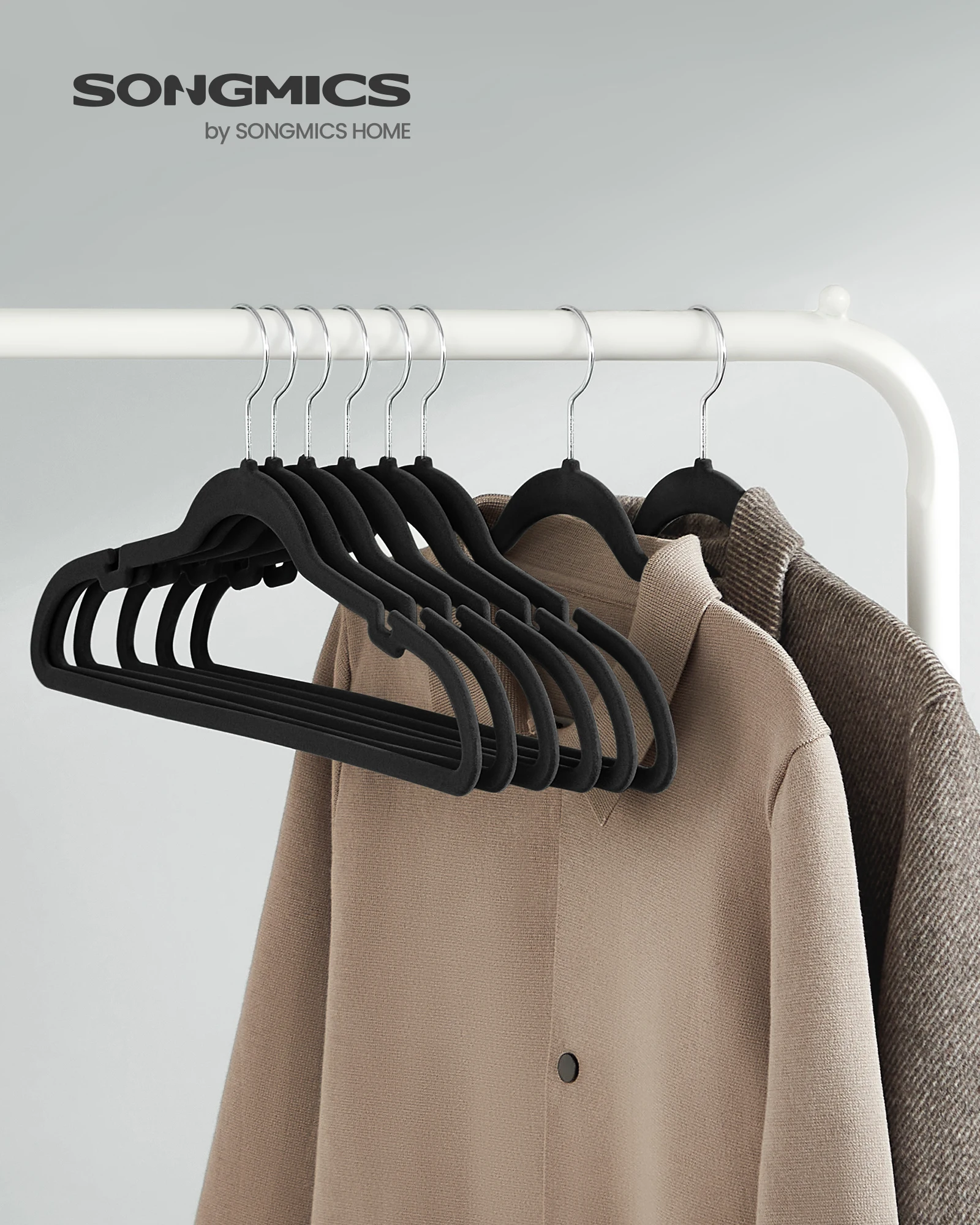 SONGMICSHOME Velvet Clothes Hangers 30/50 Pack Non-Slip with Shoulder Notches Pants Bar 360° Swivel Hook for Suit Storage 2