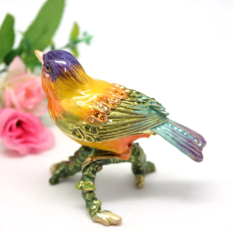 SHINNYGIFTS Enamel Pewter Magpie Small Ornaments Bird Trinket Box Wedding Gifts