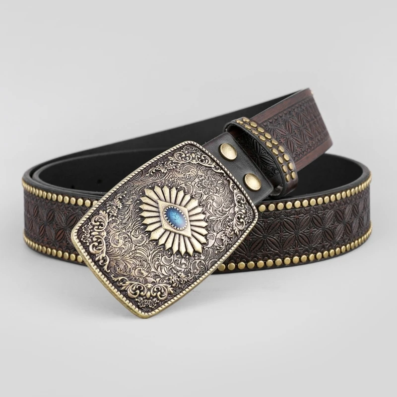 

Western Engraved Tooled Leather Belt Strap or Belt,Western Cowboy PU Leathers Belt Men Waist Strap for Jeans