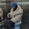 TRAFZA 2025 Autumn Winter Women Casual Faux Fur Jackets Fashion Streetwear Solid Oversized Turn Down Collar Elegant Thick Coats 3