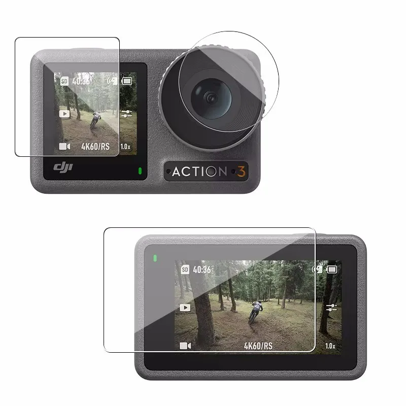Description Picture 3 of item3pcs Protection Films Lens Screen Tempered Glass Films + 1pcs Lens Cap Protective Cover for DJI Osmo Action 5 Pro 4 3 Camera