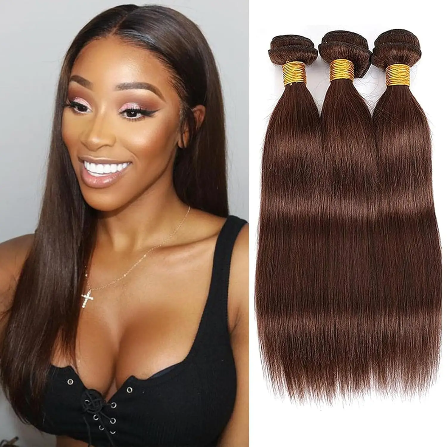 Chocolate Brown Straight Human Hair Bundles Straight Bundles Human Hair 10-30 Inch Brown