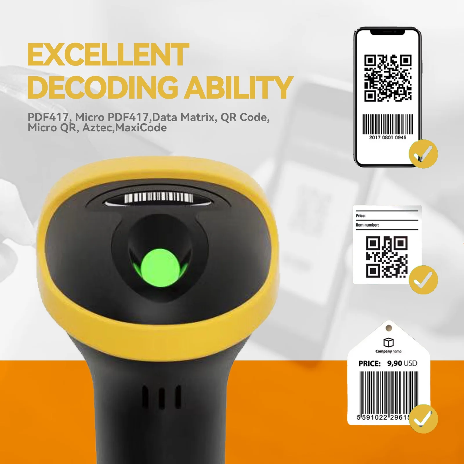 New Wireless 1D 2D Barcode Scanner Wired Wireless Bluetooth QR Bar Code Reader Omni-directional Scanning For Supermarket Logisti