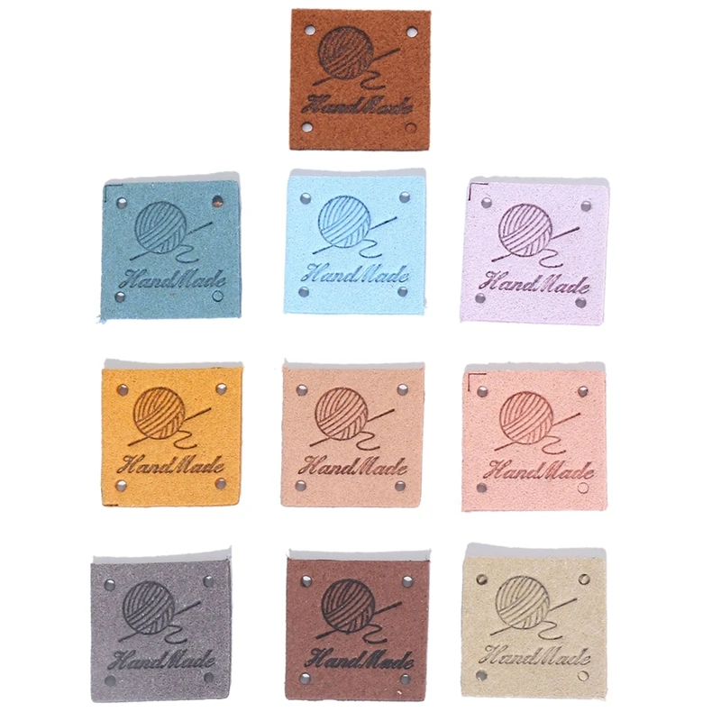 Best 100Pcs Square Labels Hand Made Tags For Clothing PU Leather Tags DIY Knitting Hats Handmade Labels Sewing Accessories