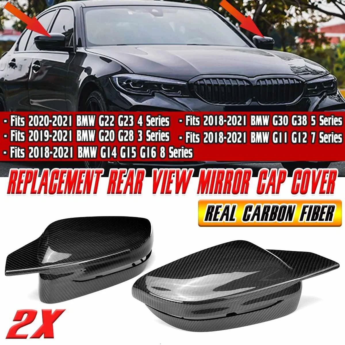 

Pair Car Side Rearview Mirror Cover Cap Door Mirror Shell Case For BMW G11 G12 G14 G15 G16 G20 G22 G23 G28 G30 G38 2019-2021