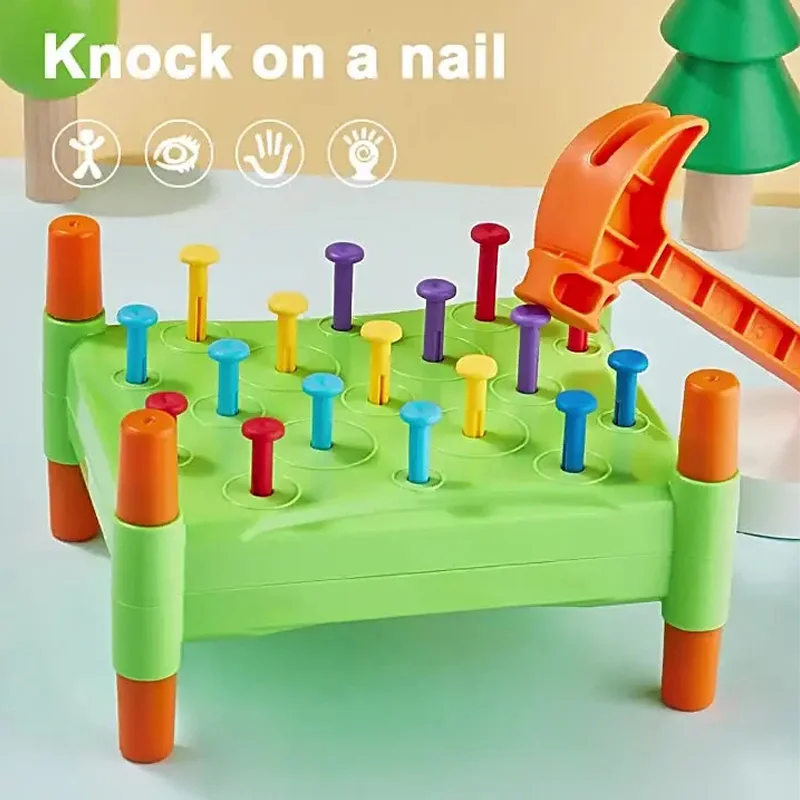 Kid's Early Learning Toys Montessori Nail Screw Educational Puzzle Knock Hammer Piling Bench Toys Pounding Toy