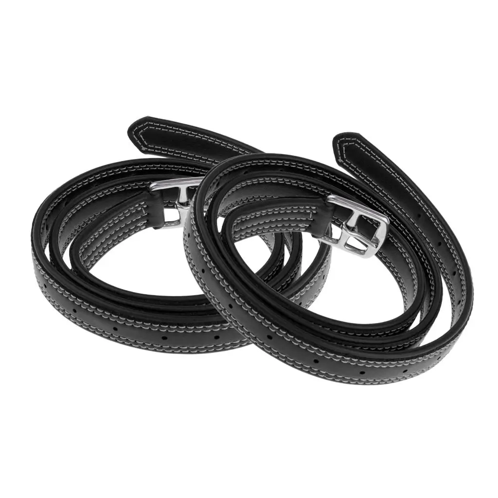 2pcs 51'' 1'' Equestrian Horse Riding Stirrups Belt Leathers with Stainless Steel/Red 6