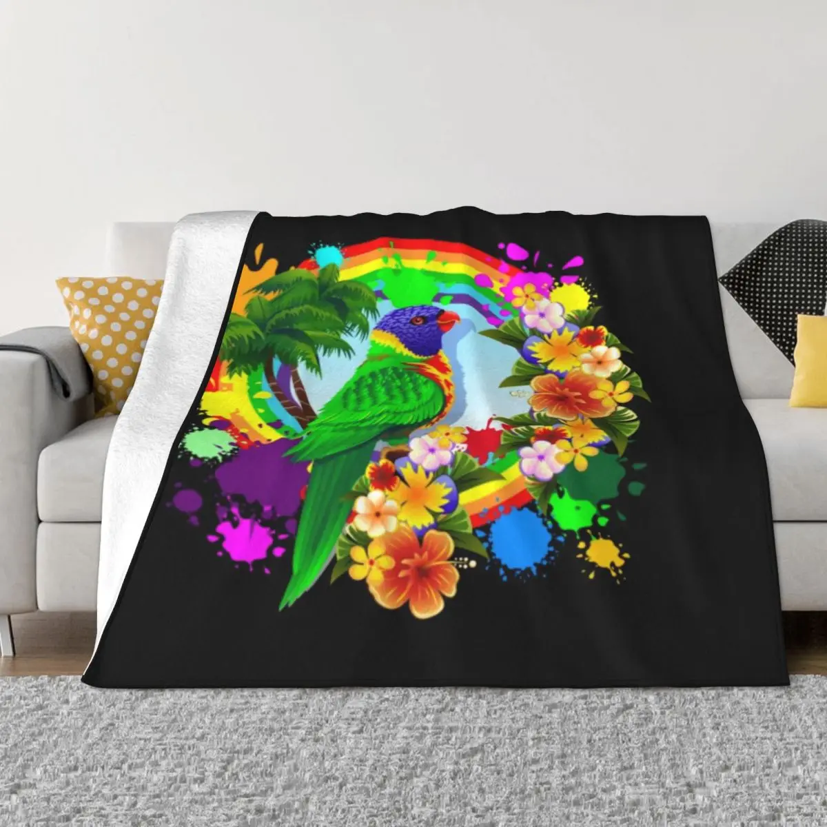 

Rainbow Lorikeet Parrot Art Soft Micro Fleece Blanket Customizable Portable For Living Room AntiPilling