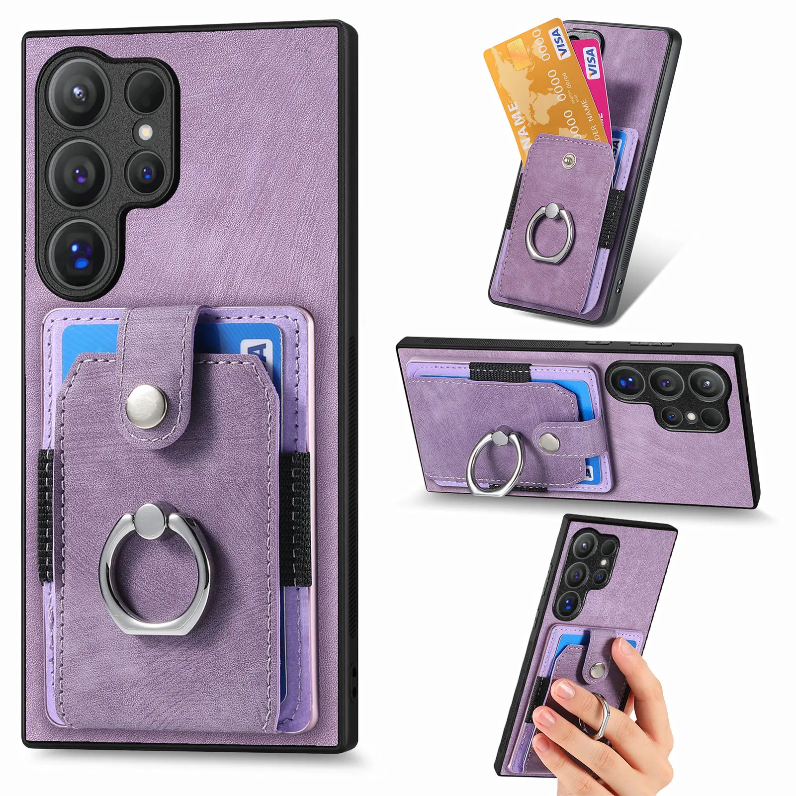 For IPhone 12 Vertical Card Bag Ring Holder Phone Case With Dual Lanyard Red