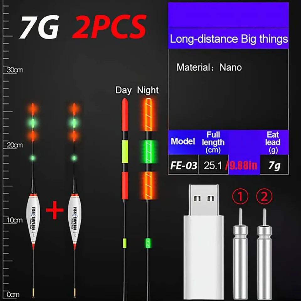 Kit Flotteurs De Pêche LED Avec Détecteur De Touche - Double Couleur, 4g à 9g - Pêche De Nuit Et Jour - Chargeur Inclus