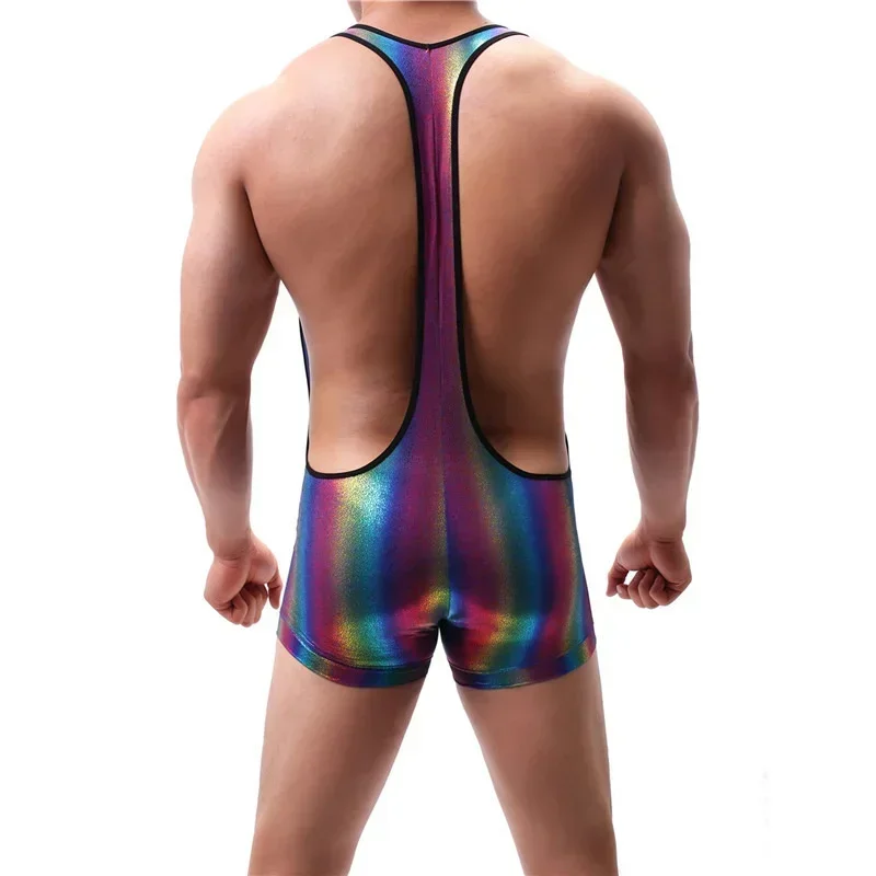 Sexy Men Bodywear Wrestling Singlet Leotard Bodysuit Bulge Pouch Underwear Boxer Shorts Backless Gay Man Night Clubwear Jumpsuit