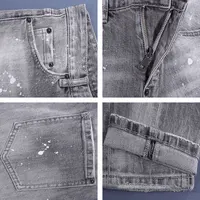 Jeans pour hommes rétro Y2KStreet Fashion, de haute qualité, extensibles, coupe slim, déchirés, peints, de marque de créateur, denim vintage, gris 4