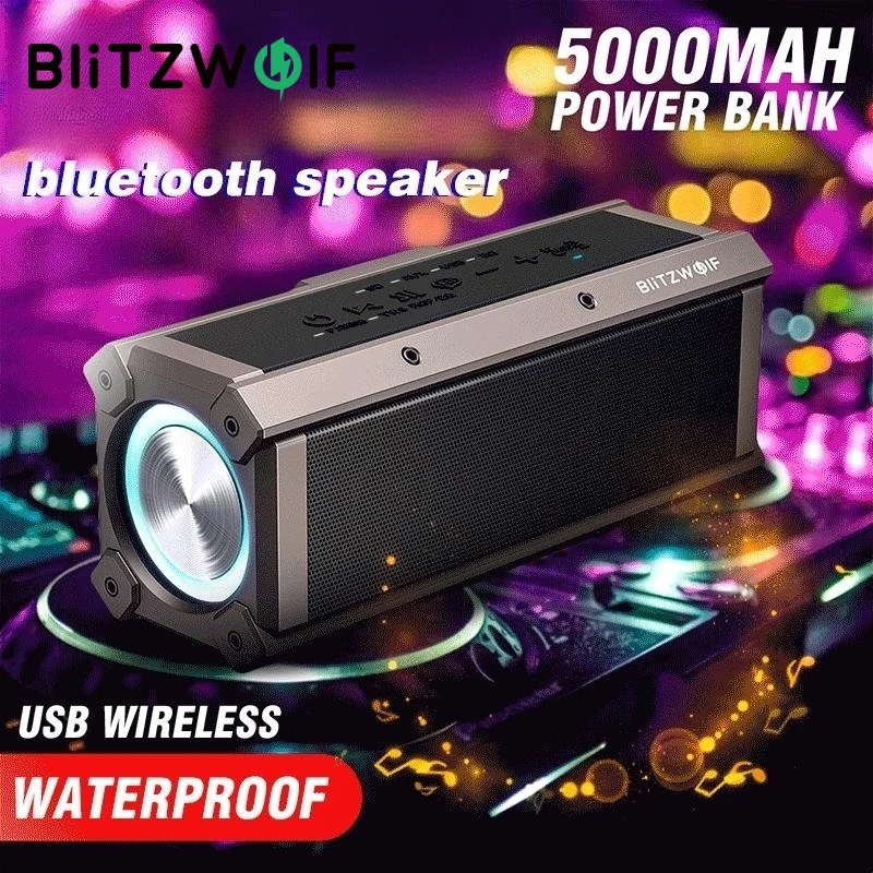 Фото BlitzWolf BW-WA3 100 Вт Мощные bluetooth-совместимые динамики 5000 мАч IPX5 Водонепроницаемая беспроводная колонка TWS Двойная диафрагма Глубокие басы Наружные переносные колонки №1