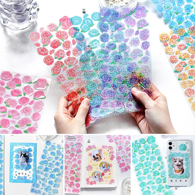 1 Sheet Pet Rose Flower Laser Deco Sticker Idol Card Handmade Material