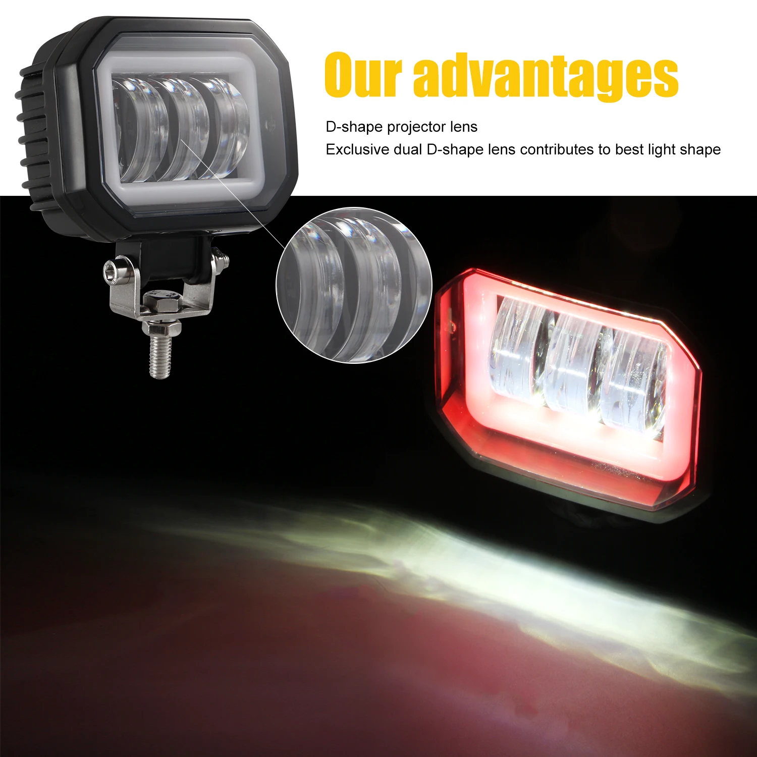 

1PC/2PCS 3Inch 20W 12V LED Work Lights Waterproof Square Angel Eyes Driving Pods Offroad Car Boat LED Bar Light ATV 6500K