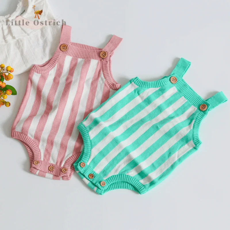 

Newborn Baby Girl Boy Cotton Strap Romper Infant Toddler Child Sleeveless Jumpsuit Casual Knitted Pullover Baby Clothes 6M-2Y